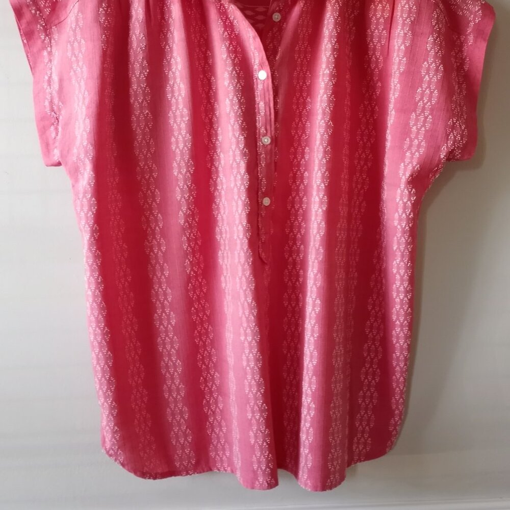 'LOFT OUTLET' Boxy Cap Sleeve Blouse Size L Pink/White NWOT - Picture 2 of 11